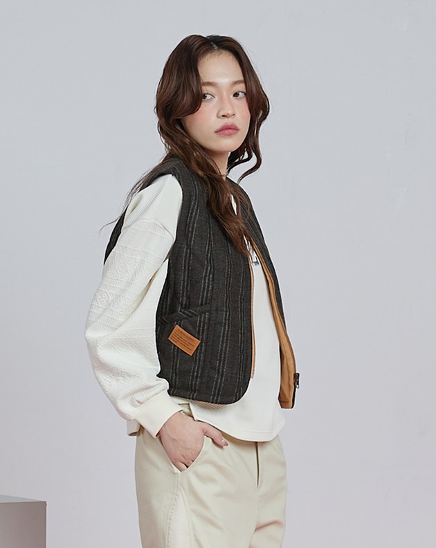 格紋羊毛鋪棉拉鍊背心(兩色)