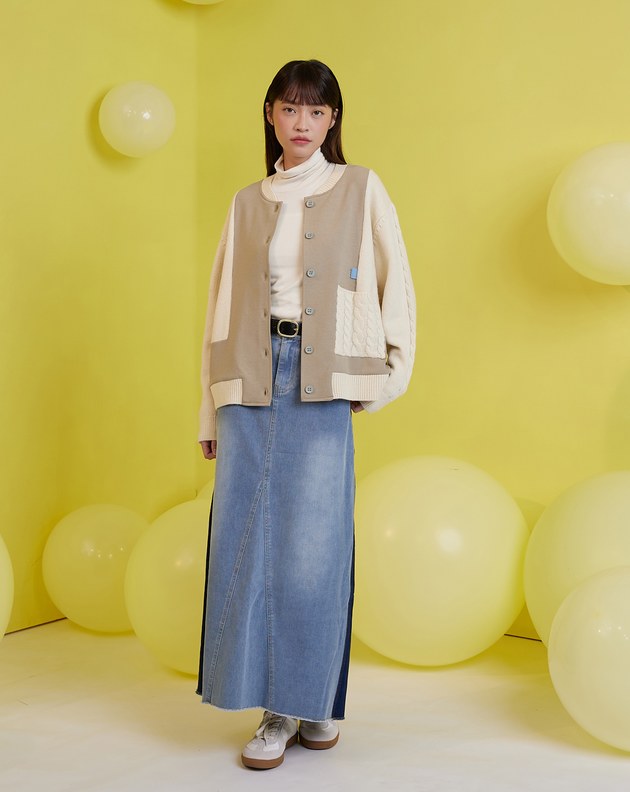 織紋拼接太空棉毛衣外套(兩色)