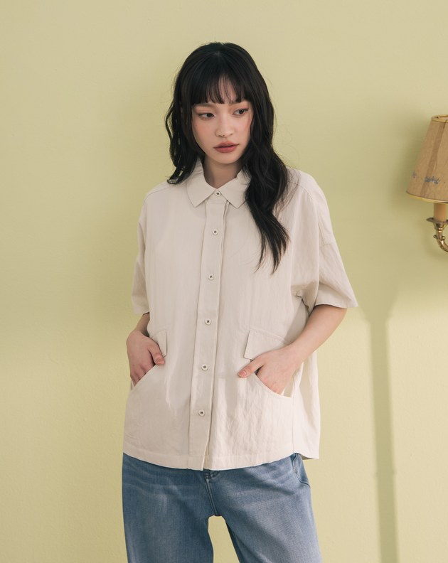 ➤造型口袋廓型短袖襯衫(兩色)
