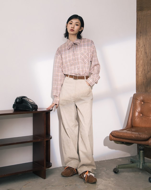 A｜顯瘦剪接水洗涼感廓型褲(兩色)