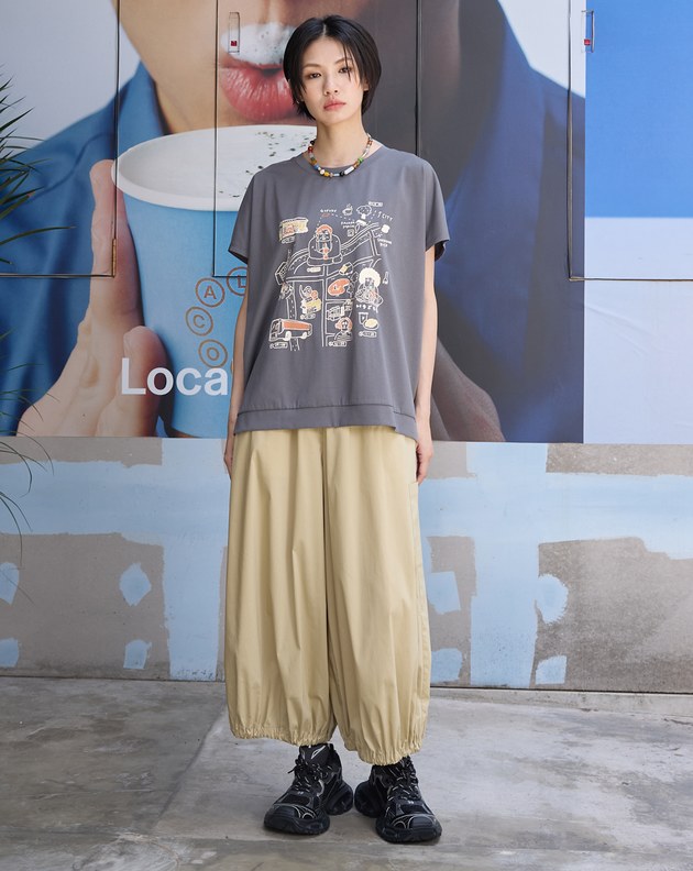 咖啡杯涼感鬆緊泡泡花苞褲(兩色)