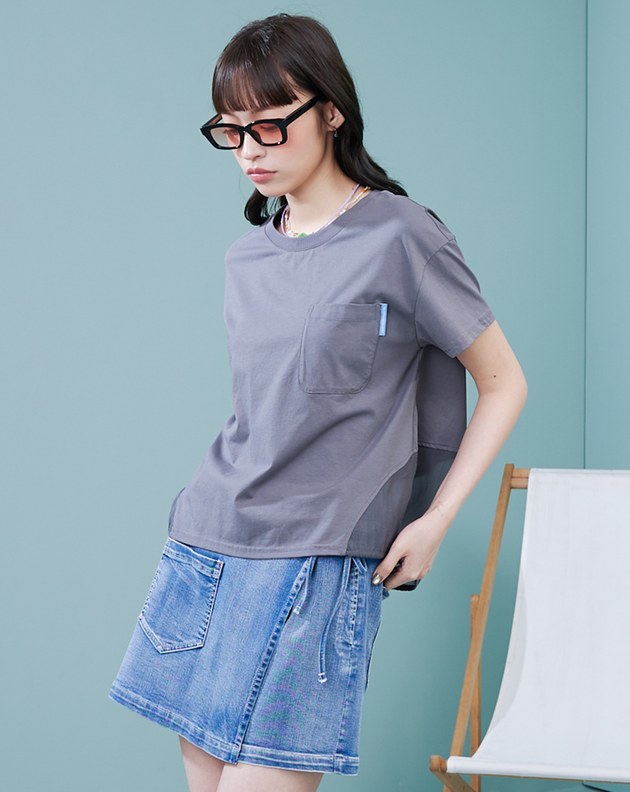 異材質拼接繭型涼感T恤(兩色)