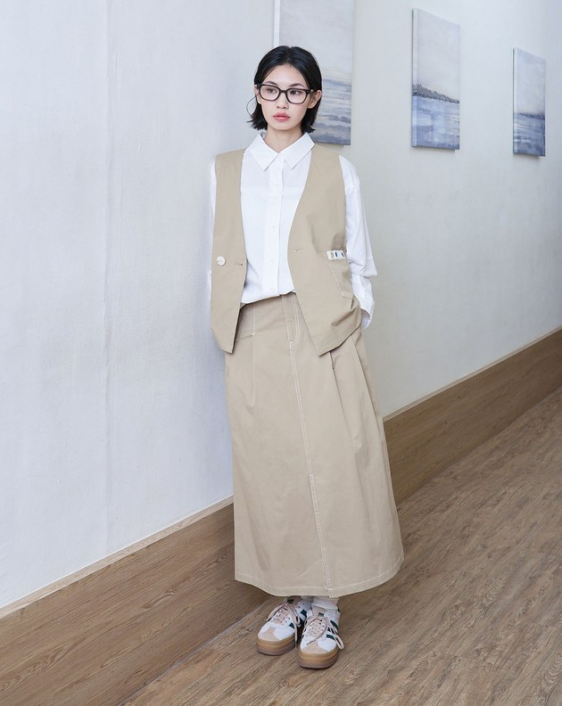 造型打褶開衩A字裙(兩色)