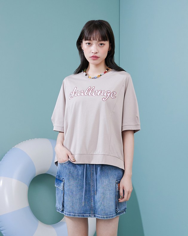 challenge十字繡花剪接涼感T恤(兩色)
