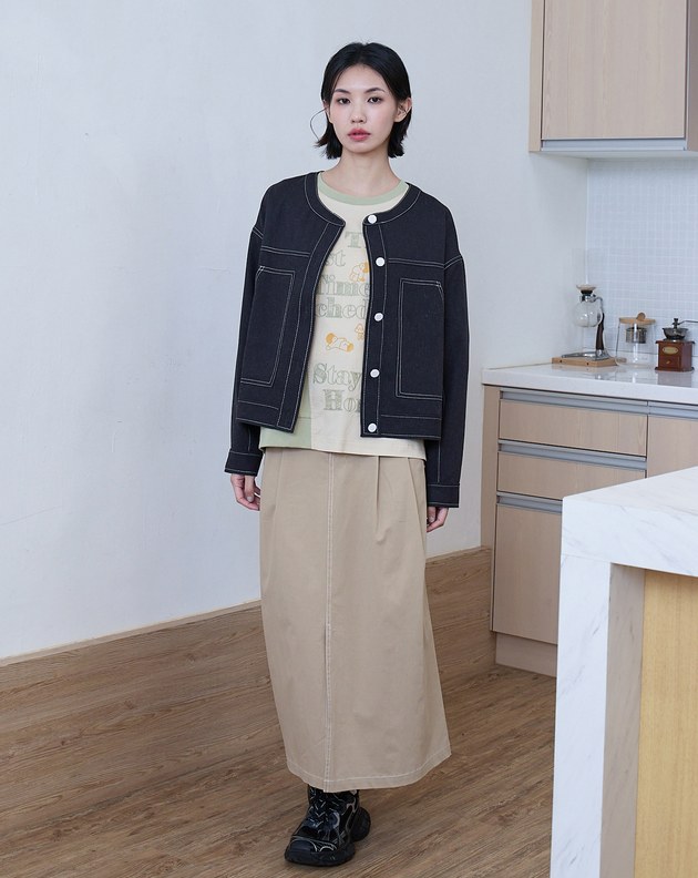 g字繡花壓線圓領開襟外套(兩色)