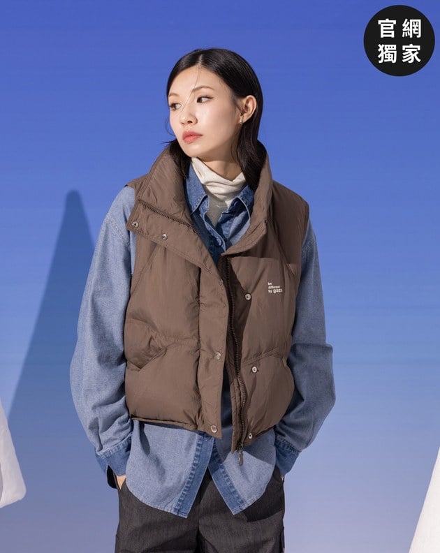 ➤品牌標語短版立領羽絨背心(兩色)