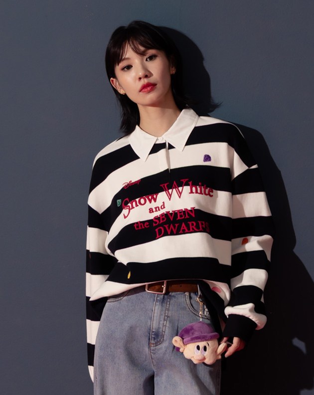 迪士尼系列 寶石繡花條紋長袖POLO衫(兩色)