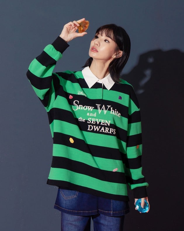 迪士尼系列 寶石繡花條紋長袖POLO衫(兩色)