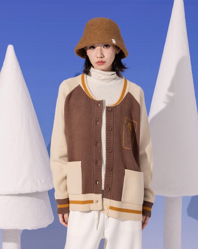 滑雪女王配色針織棒球毛衣外套(兩色)