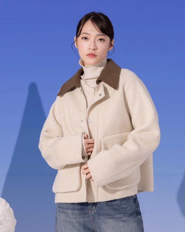 巴恩風配色領羊毛工裝外套(兩色)
