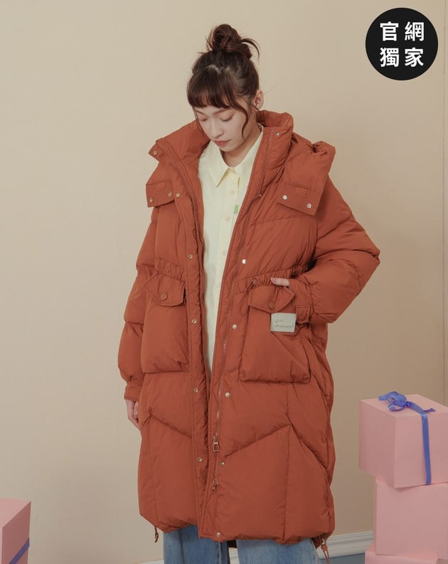 ➤抽繩可拆式連帽長版羽絨外套(兩色)