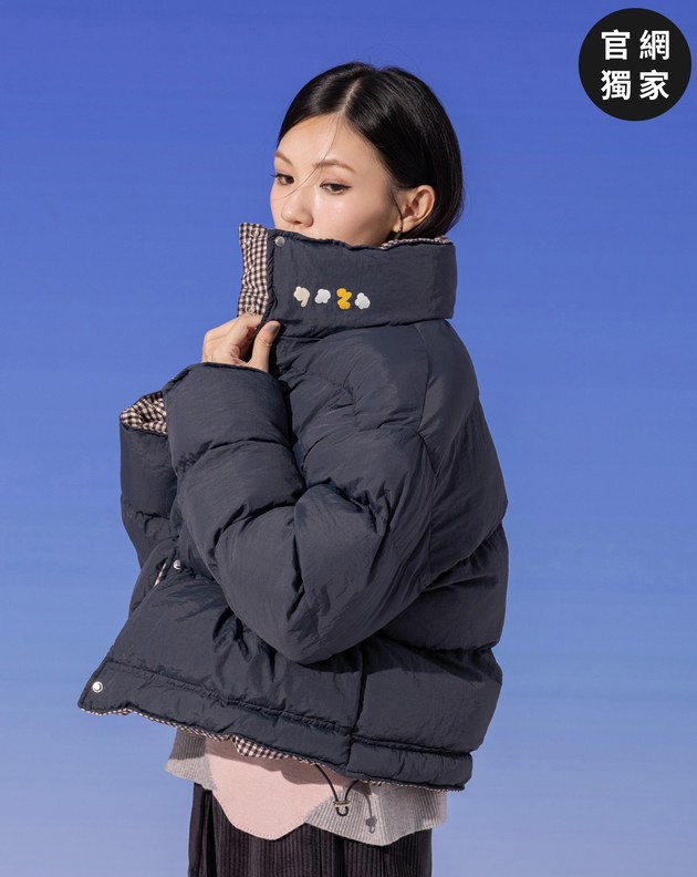 ➤雙面穿格紋立領鋪棉外套(兩色)