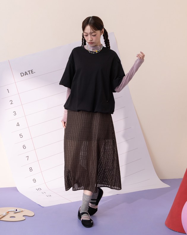 蕾絲蓬蓬袖假兩件涼感洋裝(兩色)