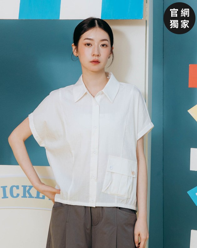 ➤造型鈕扣肌理感工裝口袋連袖襯衫(三色)