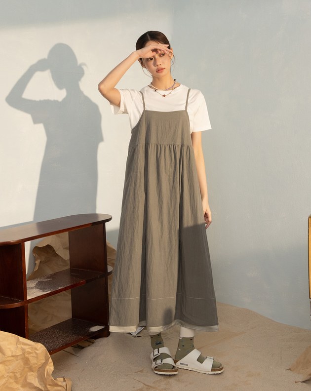 涼感天絲兩件式可調肩帶洋裝(兩色)