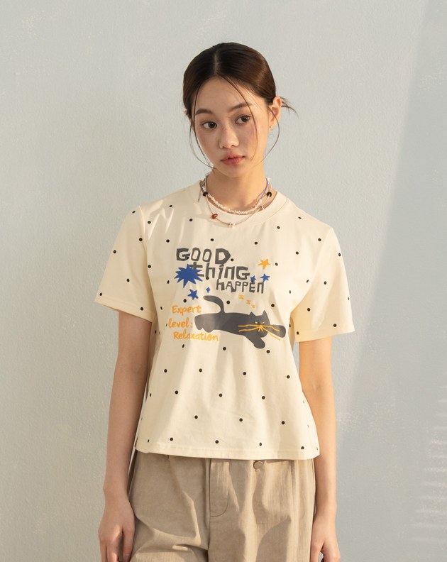 放鬆黑貓點點涼感T恤(兩色)