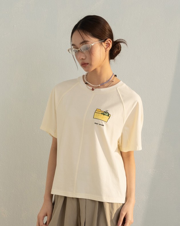 資料夾睡袋小恐龍拉克蘭袖涼感T恤(兩色)