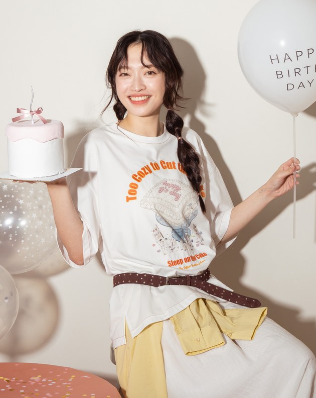 ◢生日快樂奶油印花涼感T恤(白色)