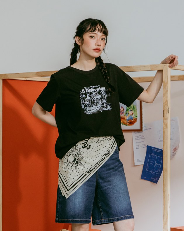 迪士尼系列 三隻小豬復古波點萬用方巾(三色)