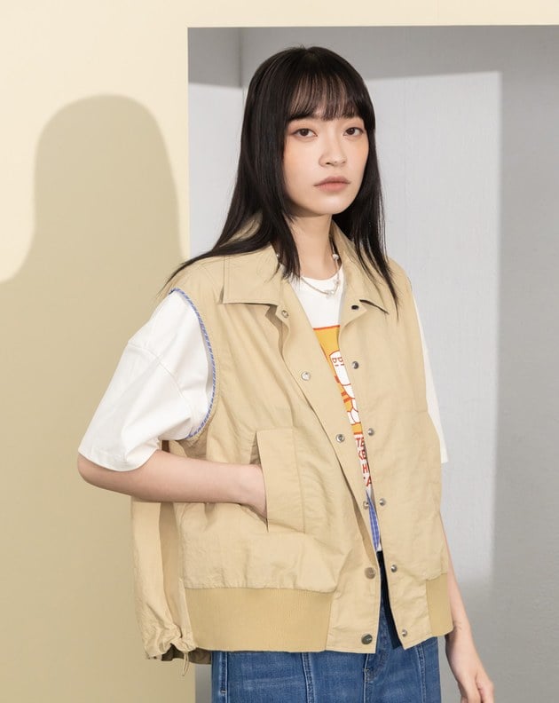 透氣防曬格紋滾邊下擺抽繩背心(兩色)