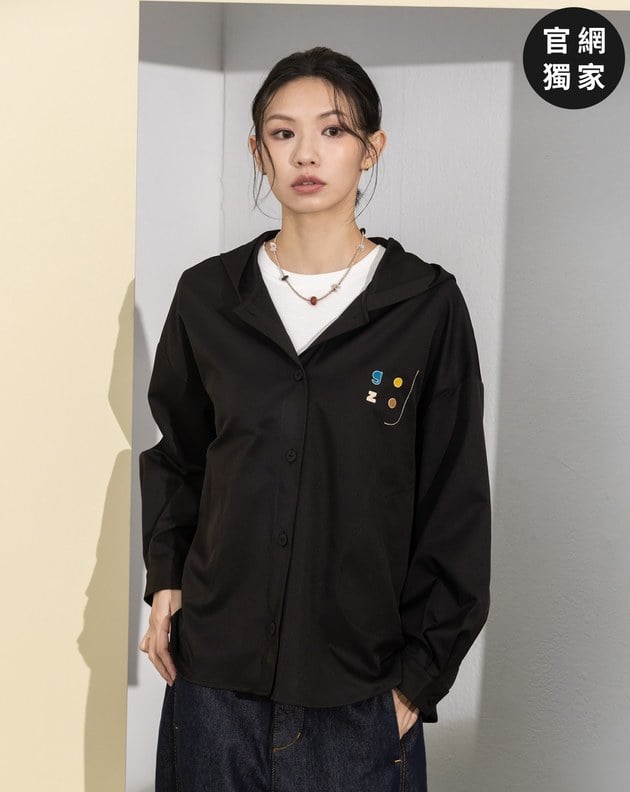 ➤gozo繡花開襟連帽襯衫(兩色)