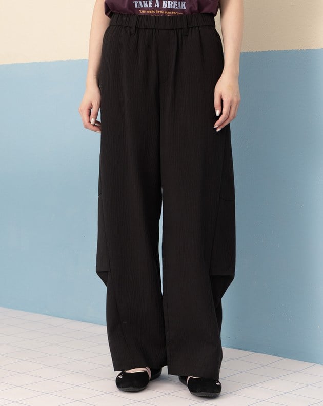 織紋立體打褶鬆緊長褲