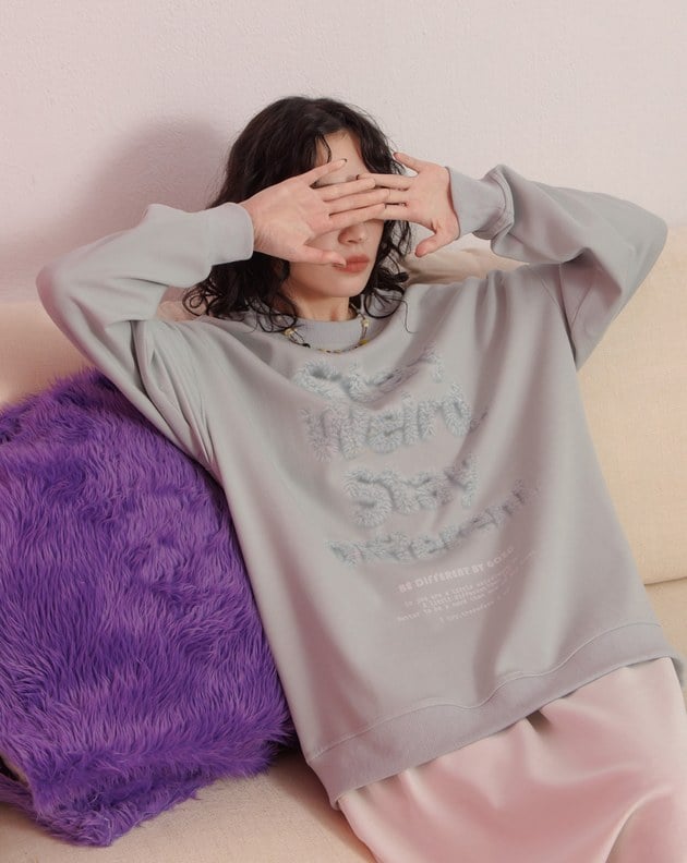 毛茸茸立體感印花寬鬆大學T(兩色)