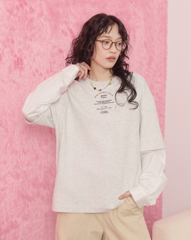 植絨印花假兩件襯衫T恤(兩色)