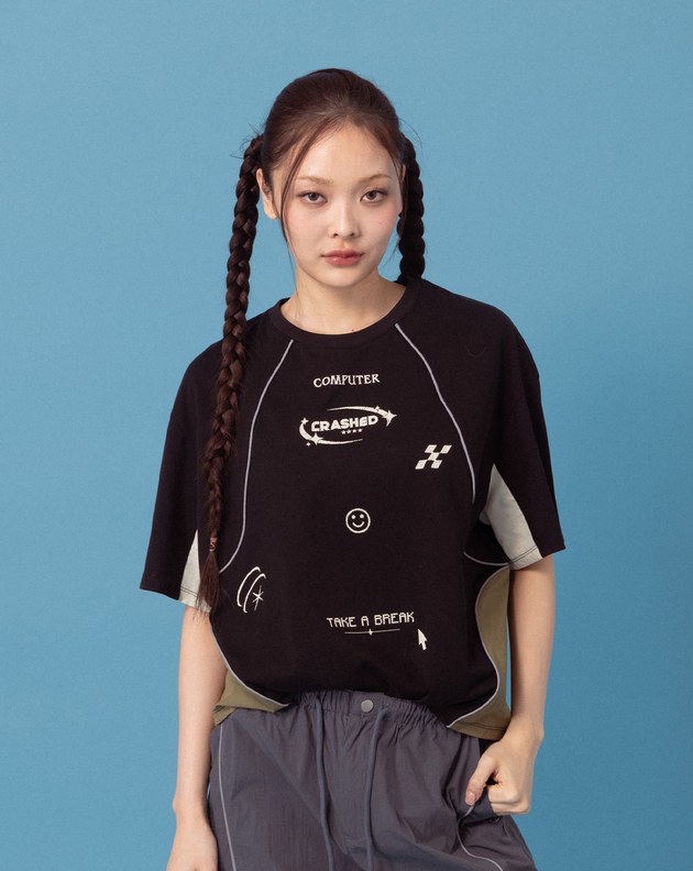 A｜運動風撞色拼接造型T恤(兩色)