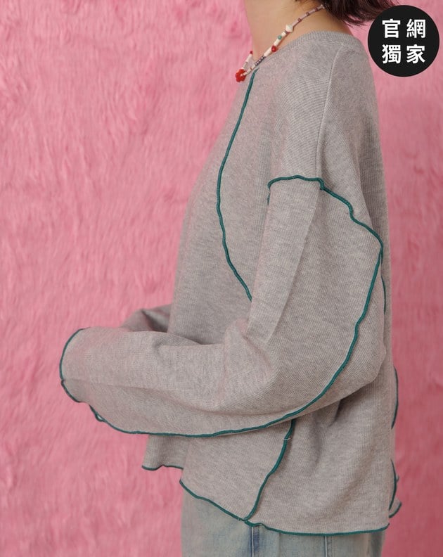 ➤密拷坑條字母繡花長袖T恤(兩色)