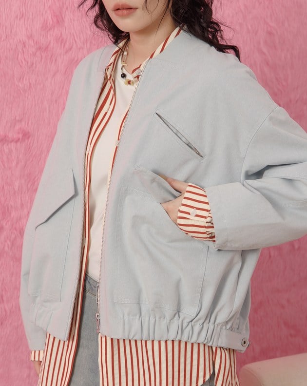 V領抽皺率性飛行夾克(兩色)