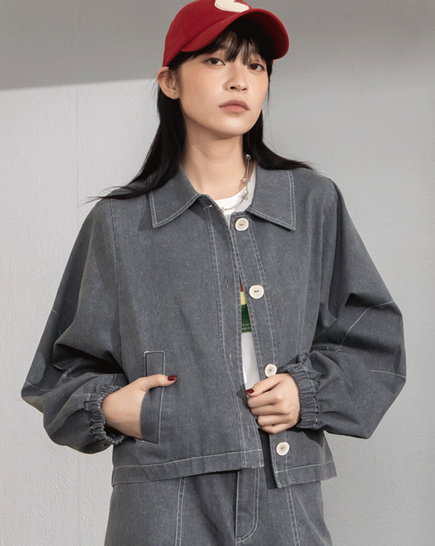 水洗大寬袖後壓褶廓型外套(兩色)