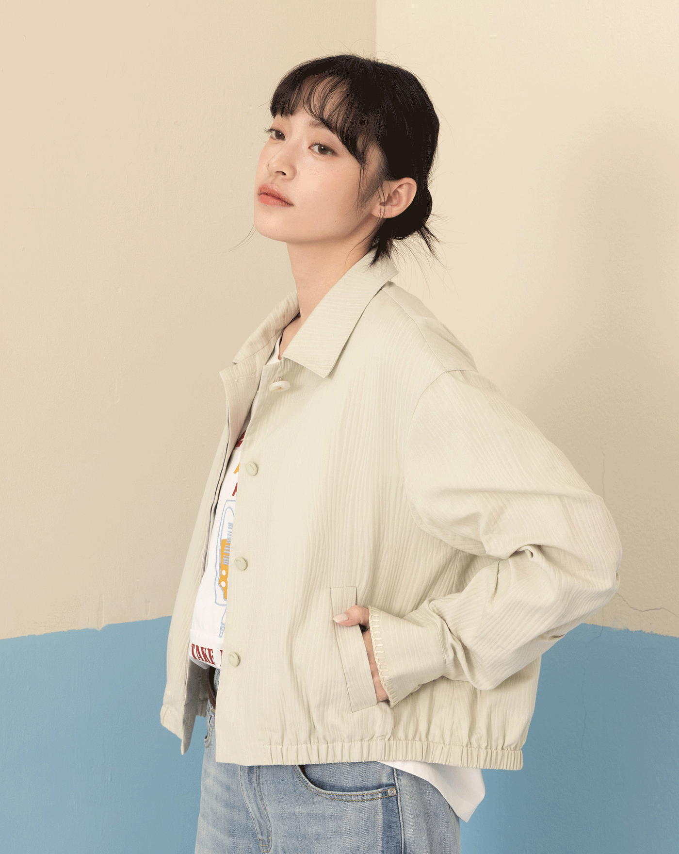 織紋立體袖繭型外套(兩色)