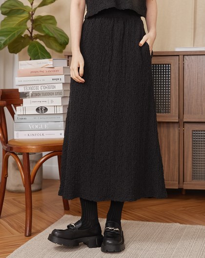 皺皺織紋彈性圓裙