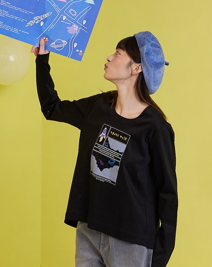 夢幻星空圓弧造型合肩大學T(兩色)