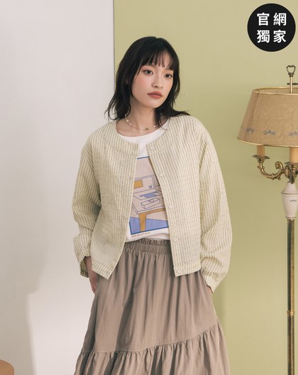 ➤涼感天絲條紋開襟上衣(兩色)