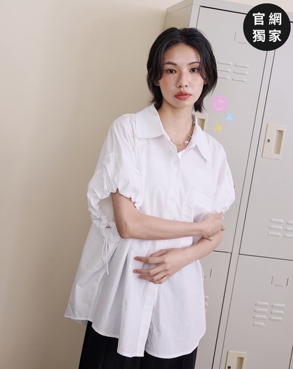 ➤袖口抽繩純棉短袖襯衫(兩色)