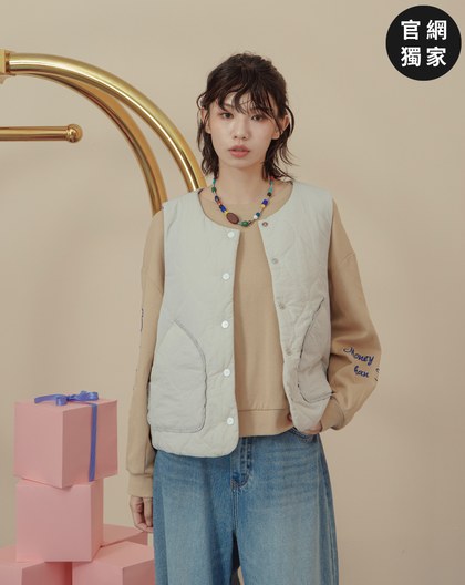 ➤發熱異材質拼接衍縫鋪棉背心(兩色)