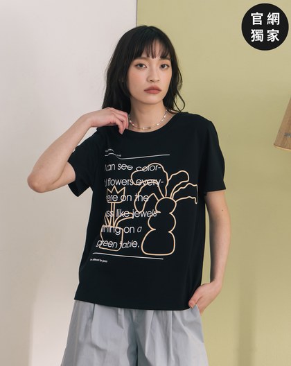 ➤手繪盆栽印花合肩T恤(兩色)