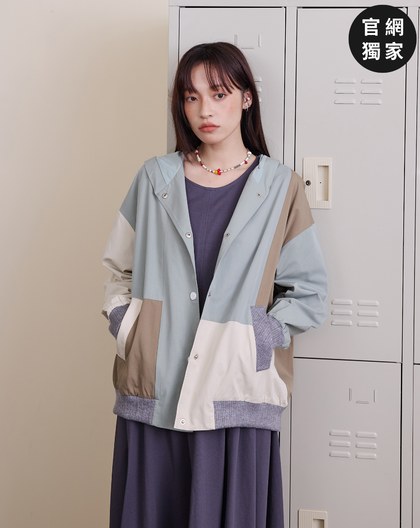 ➤色塊拼接廓型連帽外套(兩色)