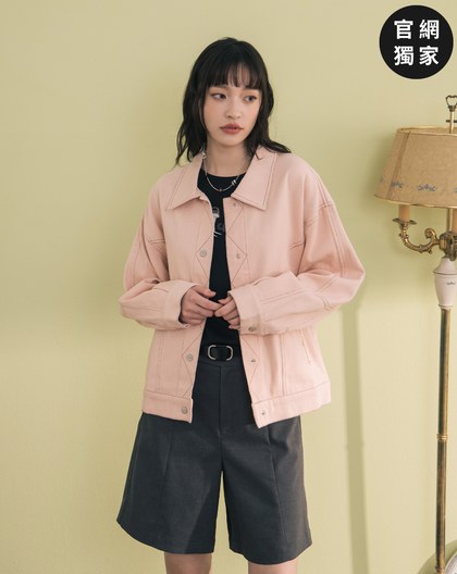 ➤配色壓線口袋撞色刺繡襯衫外套(兩色)