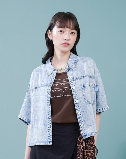 涼感天絲牛仔連袖襯衫