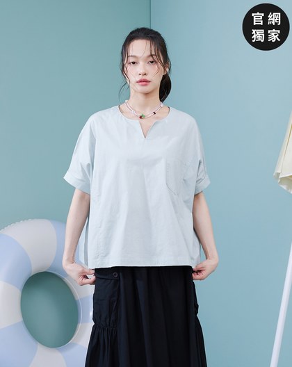 ➤造型小V領寬鬆連袖上衣(兩色)
