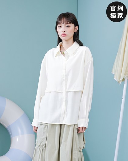 ➤假兩件綁帶造型薄長袖襯衫(兩色)