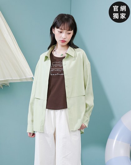 ➤假兩件綁帶造型薄長袖襯衫(兩色)