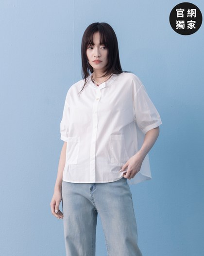 ➤造型圓領拋袖純棉上衣(兩色)