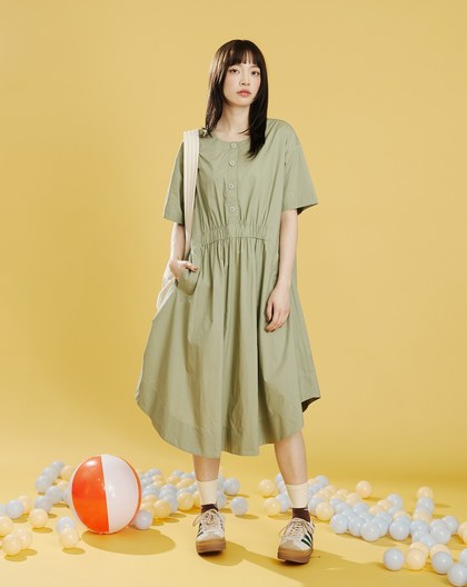 飄逸感鬆緊造型純棉洋裝(兩色)