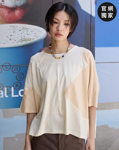 ➤不對稱撞色拼接連袖T恤(兩色)