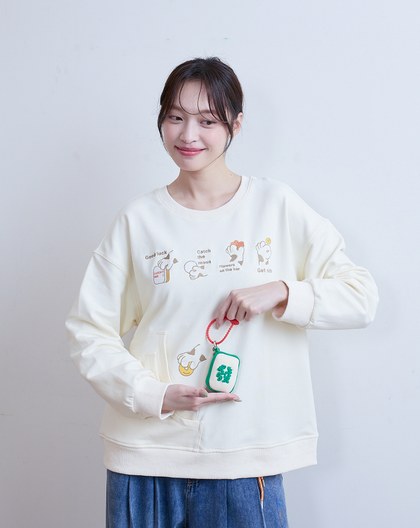 ➤LUCKY！貓貓打麻將多口袋大學T(兩色)