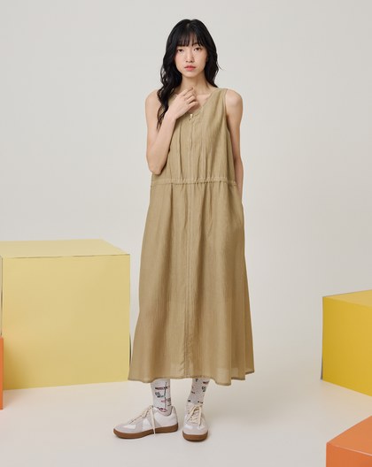 涼感天絲細褶拉鍊背心洋裝(兩色)